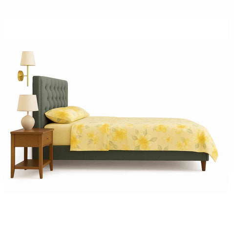 Nova Premium Fabric Bed With Button Tufted Headboard (Queen Size, Light Sage Green)