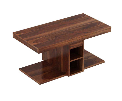 Monstro Solid Sheesham Wood Coffee Table With 2 Stools (Natural Finish)