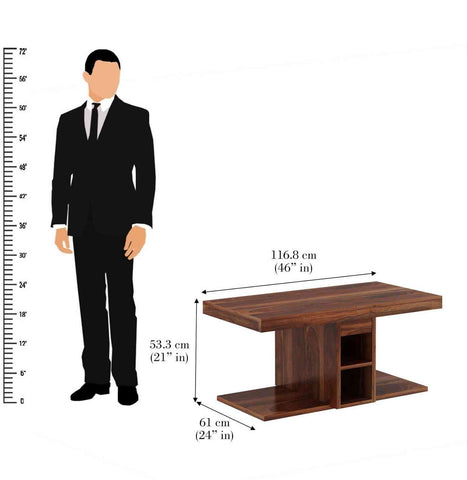 Monstro Solid Sheesham Wood Coffee Table With 2 Stools (Natural Finish)