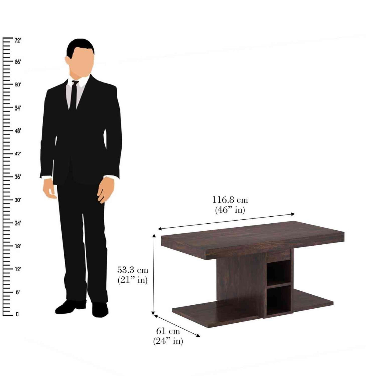 Monstro Solid Sheesham Wood Coffee Table With 2 Stools (Walnut Finish)