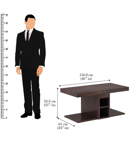 Monstro Solid Sheesham Wood Coffee Table With 2 Stools (Walnut Finish)