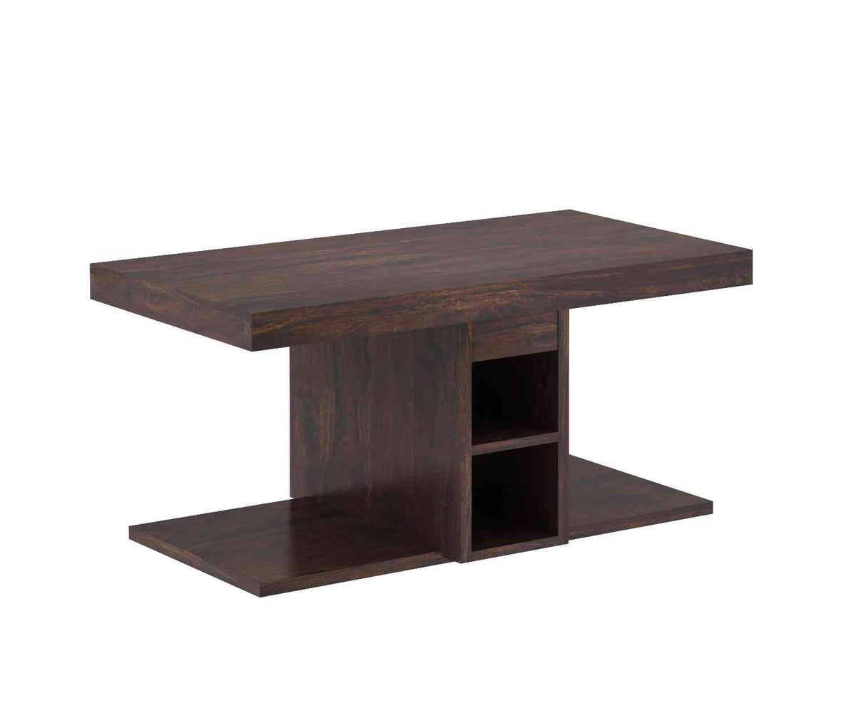 Monstro Solid Sheesham Wood Coffee Table With 2 Stools (Walnut Finish)