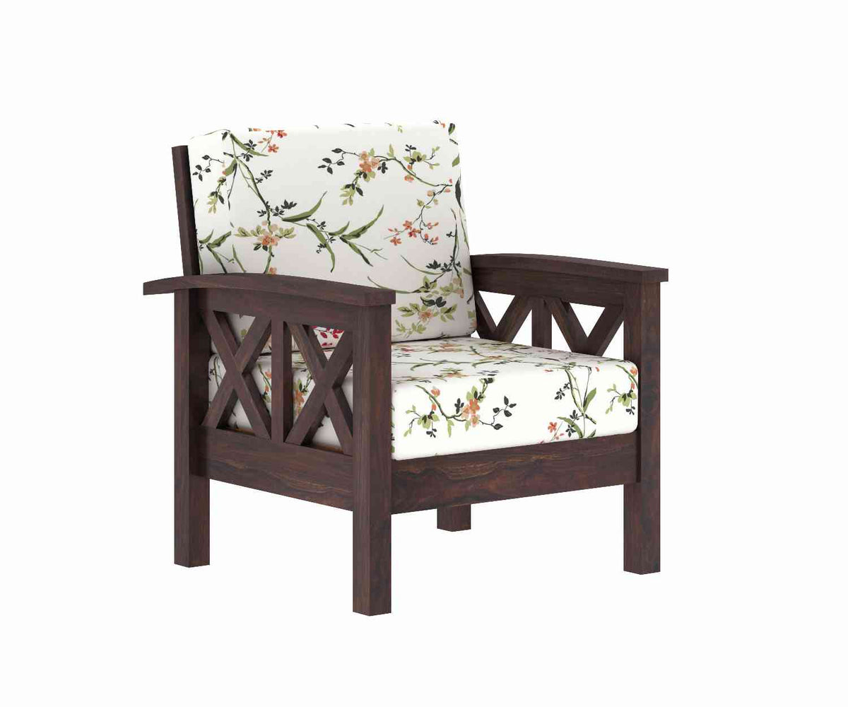 Prio Solid Sheesham Wood 5 Seater Sofa Set (3+1+1, Walnut Finish)