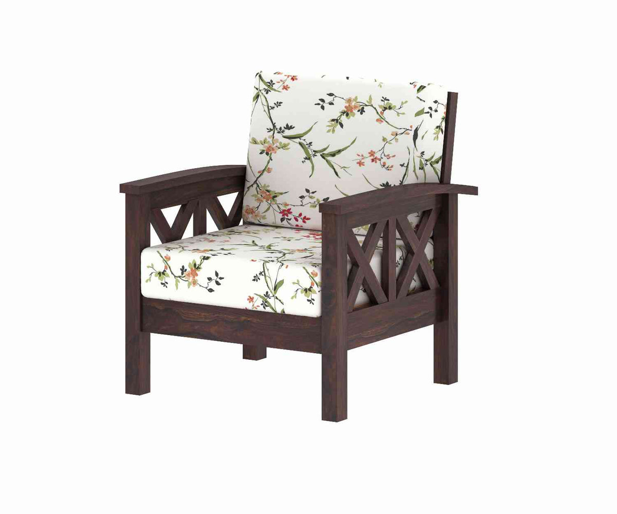 Prio Solid Sheesham Wood 5 Seater Sofa Set (3+1+1, Walnut Finish)
