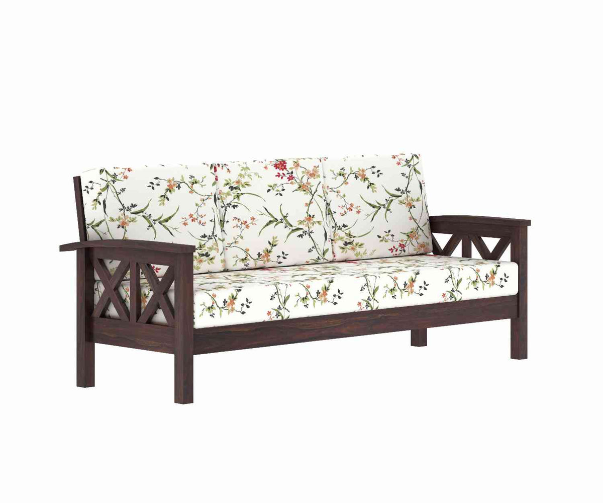 Prio Solid Sheesham Wood 5 Seater Sofa Set (3+2, Walnut Finish)