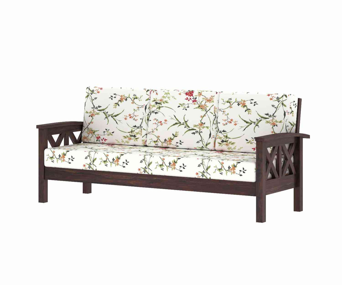 Prio Solid Sheesham Wood 3 Seater Sofa (Walnut Finish)