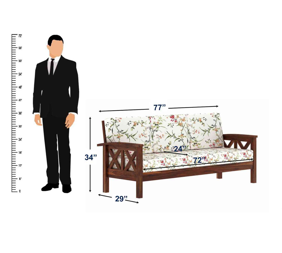Prio Solid Sheesham Wood 5 Seater Sofa Set With Coffee Table (3+1+1, Natural Finish)