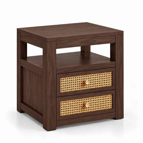 Canejoy Solid Sheesham Wood Bedside Table With 2 Drawers (Walnut Finish)