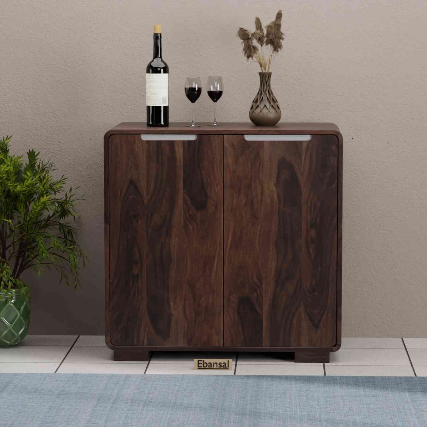 Denzaderb Solid Sheesham Wood Bar Cabinet (Walnut Finish)