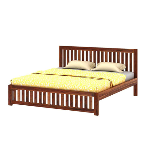 Maurice Solid Sheesham Wood Bed Without Storage (King Size, Natural Finish)