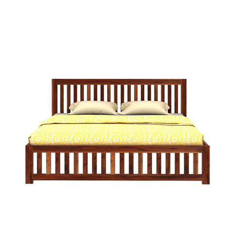 Maurice Solid Sheesham Wood Bed Without Storage (King Size, Natural Finish)