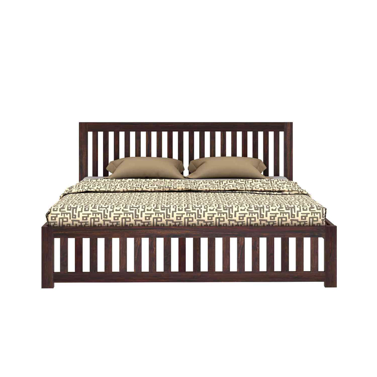 Maurice Solid Sheesham Wood Bed Without Storage (King Size, Walnut Finish)