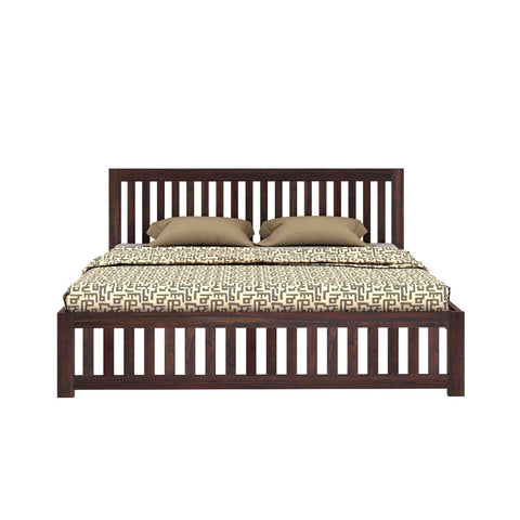 Maurice Solid Sheesham Wood Bed Without Storage (King Size, Walnut Finish)