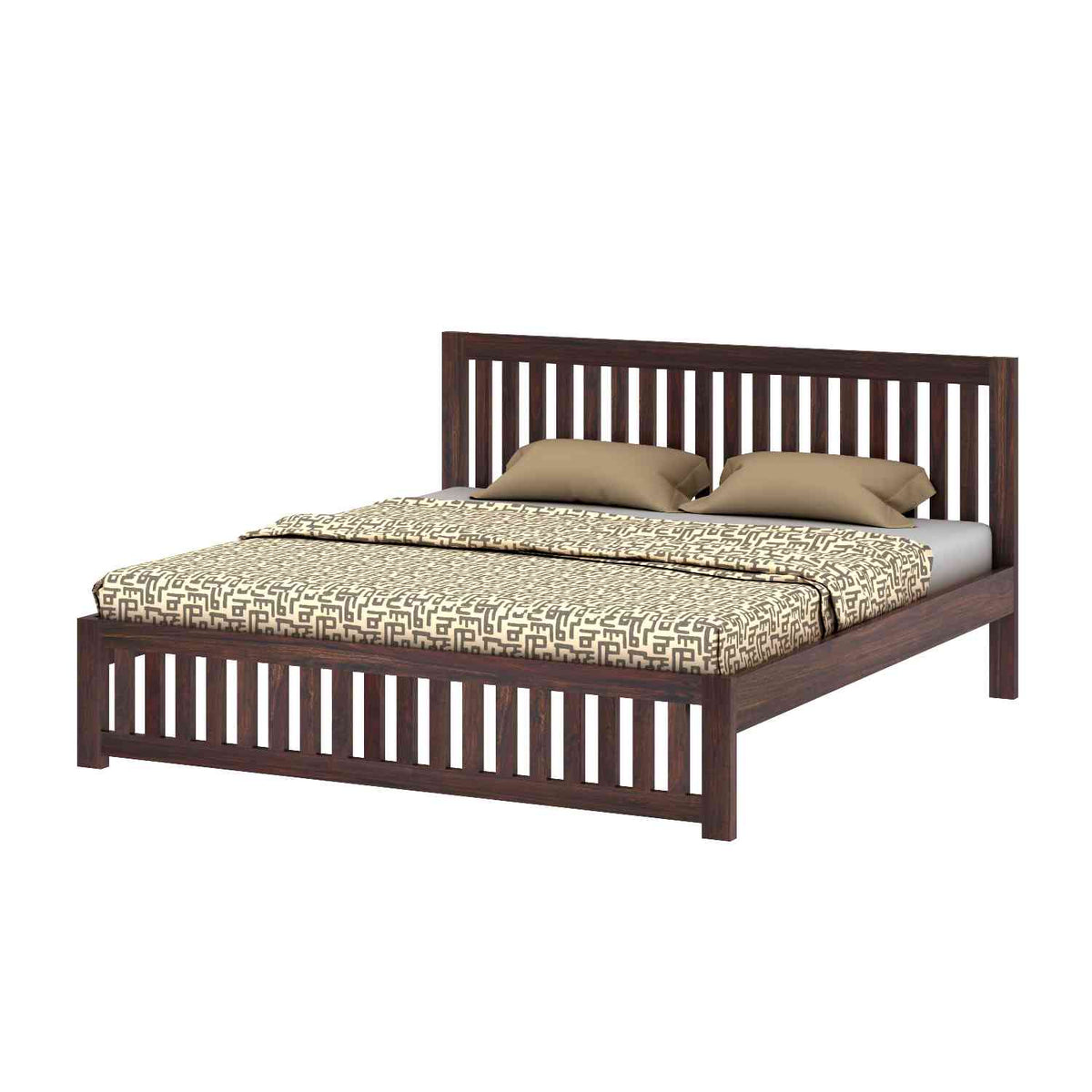 Maurice Solid Sheesham Wood Bed Without Storage (King Size, Walnut Finish)