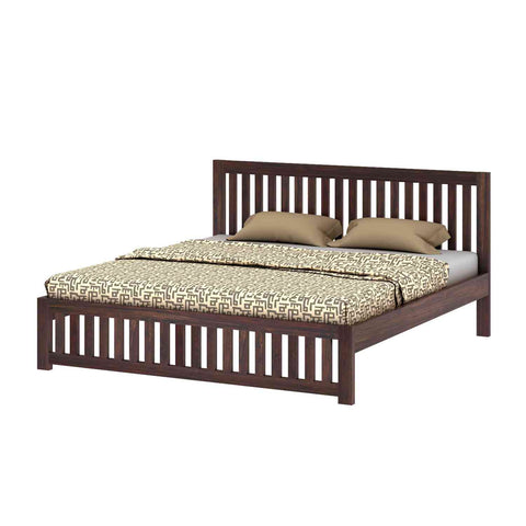 Maurice Solid Sheesham Wood Bed Without Storage (King Size, Walnut Finish)