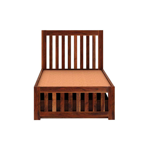 Maurice Solid Sheesham Wood Single Bed With 2 Drawers (Natural Finish)