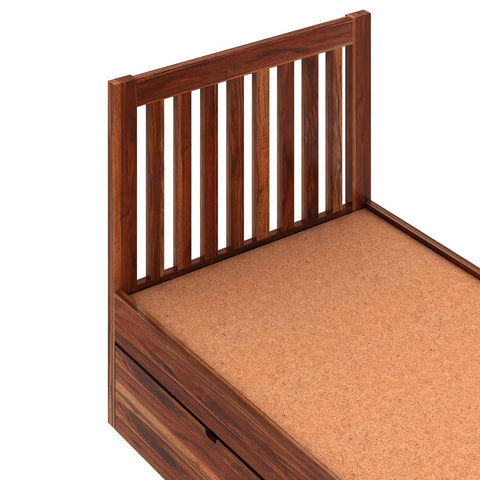 Maurice Solid Sheesham Wood Single Bed With 2 Drawers (Natural Finish)