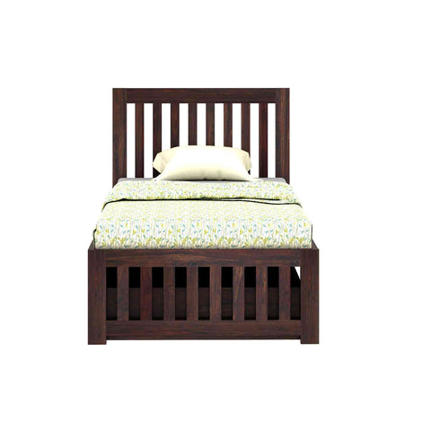 Maurice Solid Sheesham Wood Single Bed With 2 Drawers (Walnut Finish)