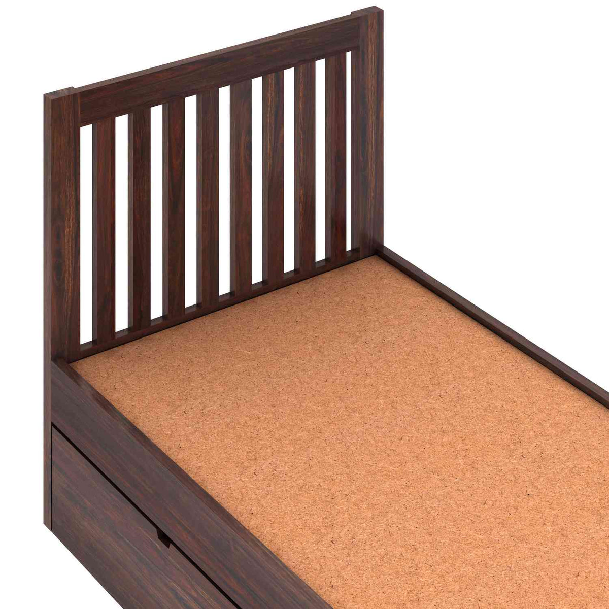 Maurice Solid Sheesham Wood Single Bed With 2 Drawers (Walnut Finish)