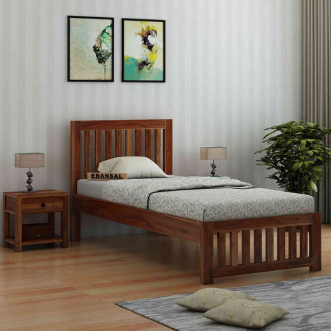 Fusta Solid Sheesham Wood Single Bed Without Storage (Natural Finish)