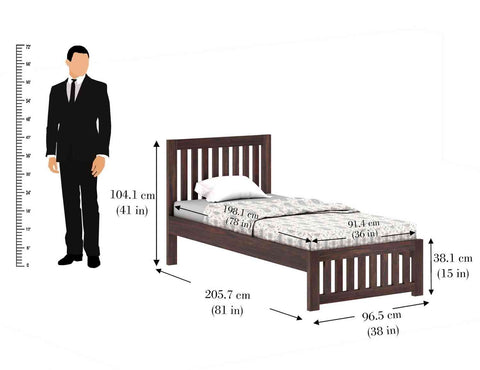 Maurice Solid Sheesham Wood Single Bed Without Storage (Walnut Finish)