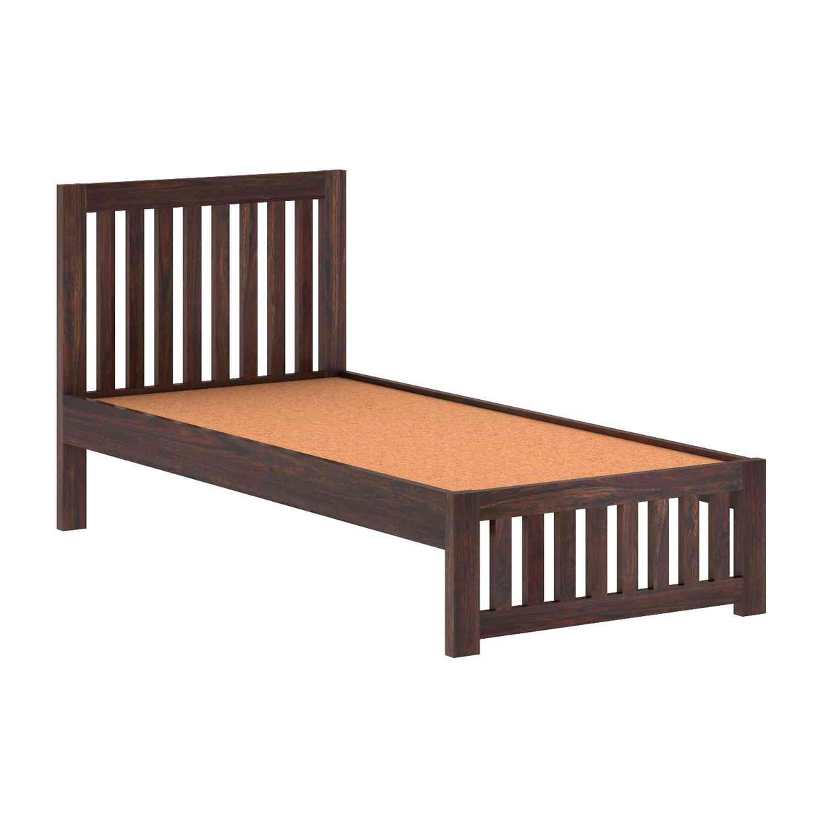 Maurice Solid Sheesham Wood Single Bed Without Storage (Walnut Finish)
