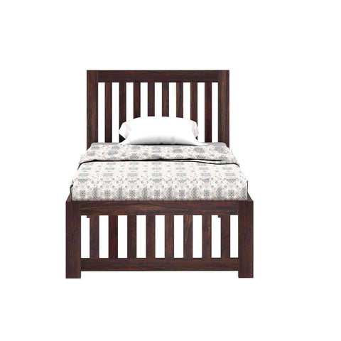 Maurice Solid Sheesham Wood Single Bed Without Storage (Walnut Finish)