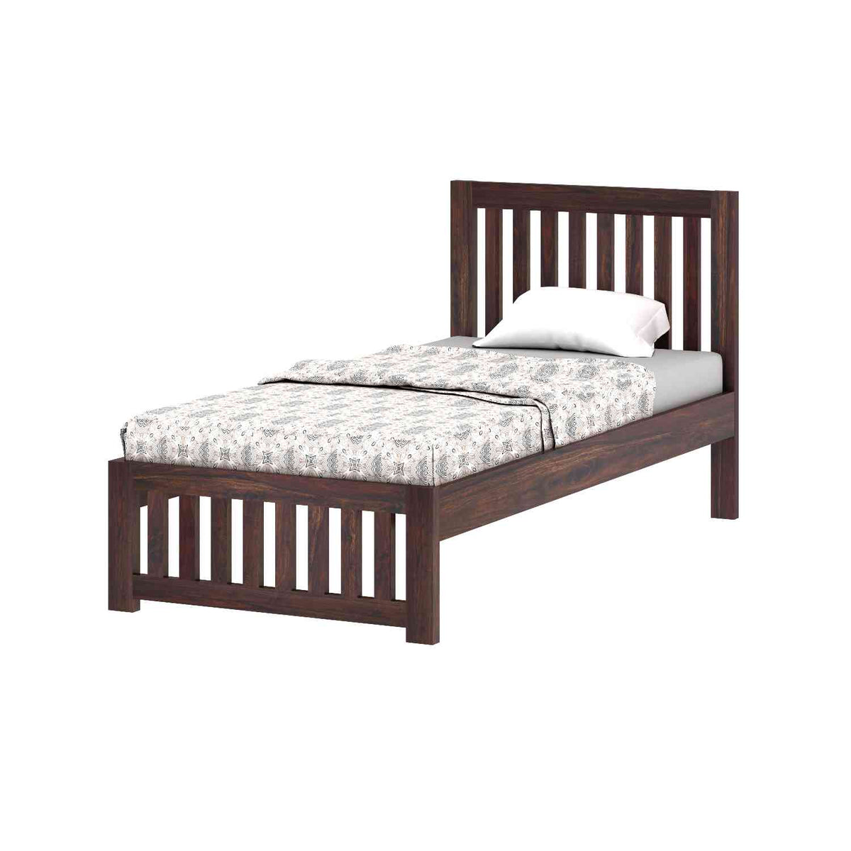 Maurice Solid Sheesham Wood Single Bed Without Storage (Walnut Finish)