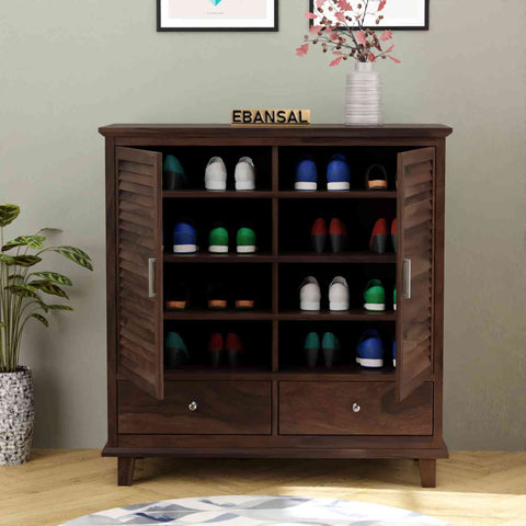 Due Solid Sheesham Wood Shoe Rack (Walnut Finish)