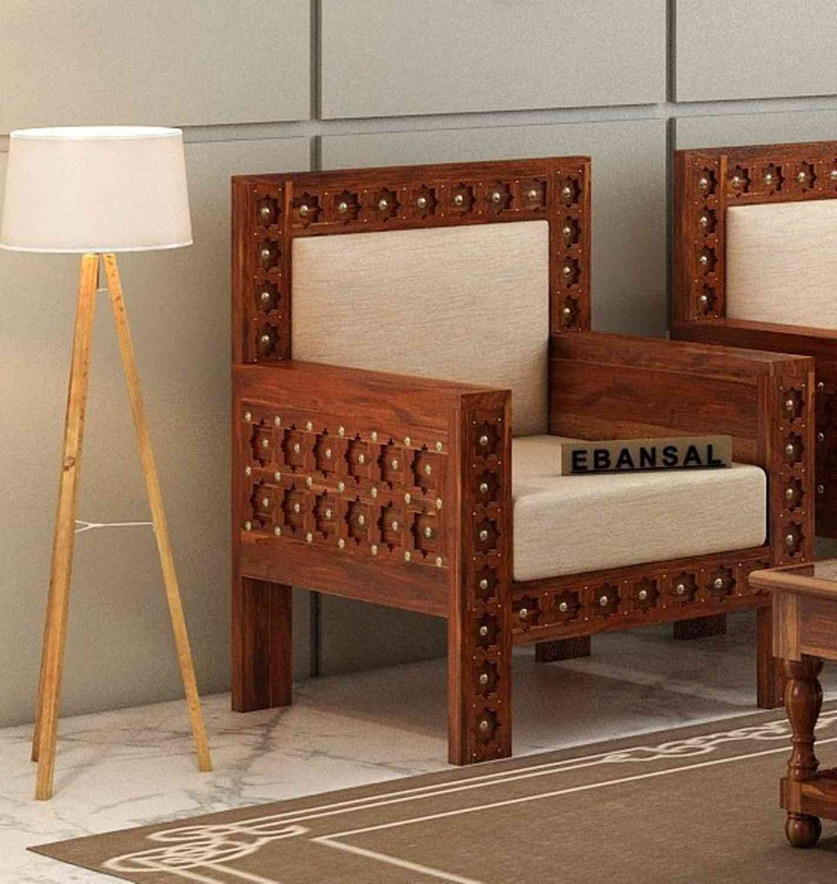 Maharana Solid Sheesham Wood 1 Seater Sofa (Natural Finish)