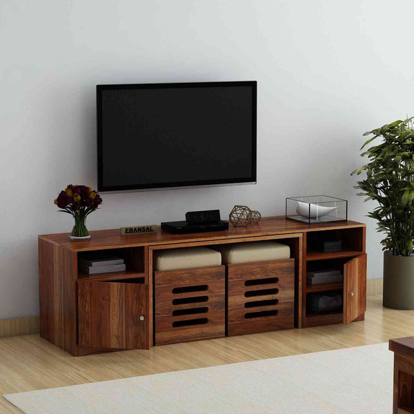 Maria Solid Sheesham Wood TV Unit With Coffee Table (Natural Finish)