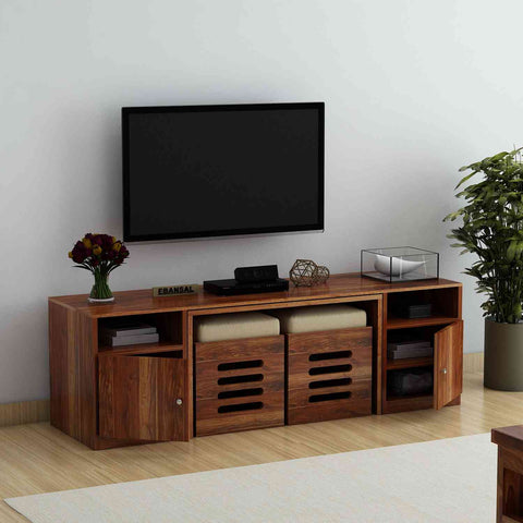 Maria Solid Sheesham Wood TV Unit With Coffee Table (Natural Finish)