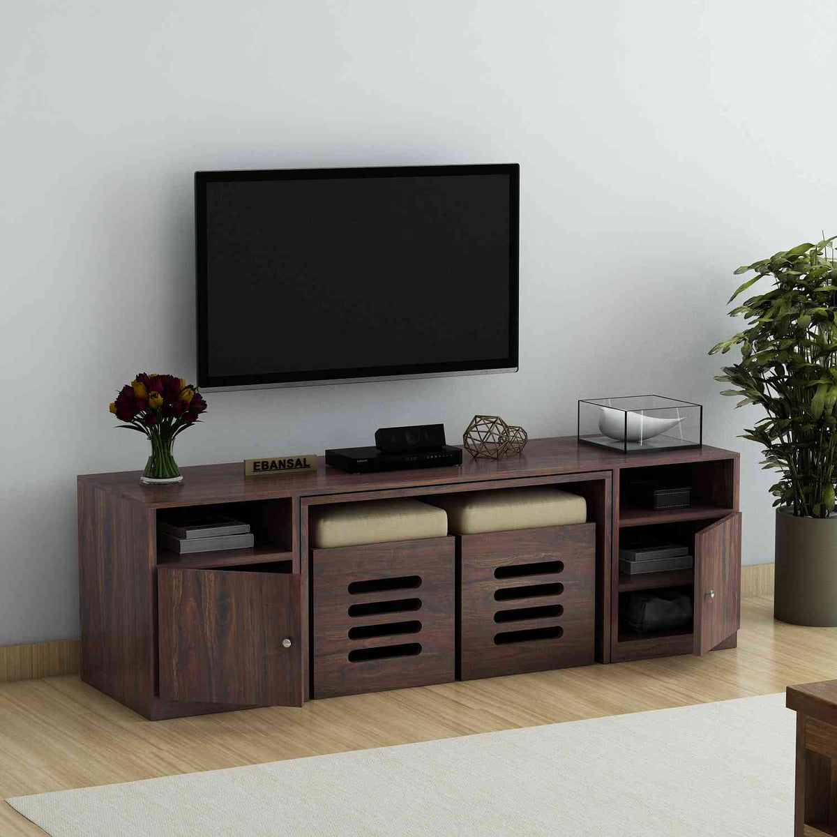 Maria Solid Sheesham Wood TV Unit With Coffee Table (Walnut Finish)