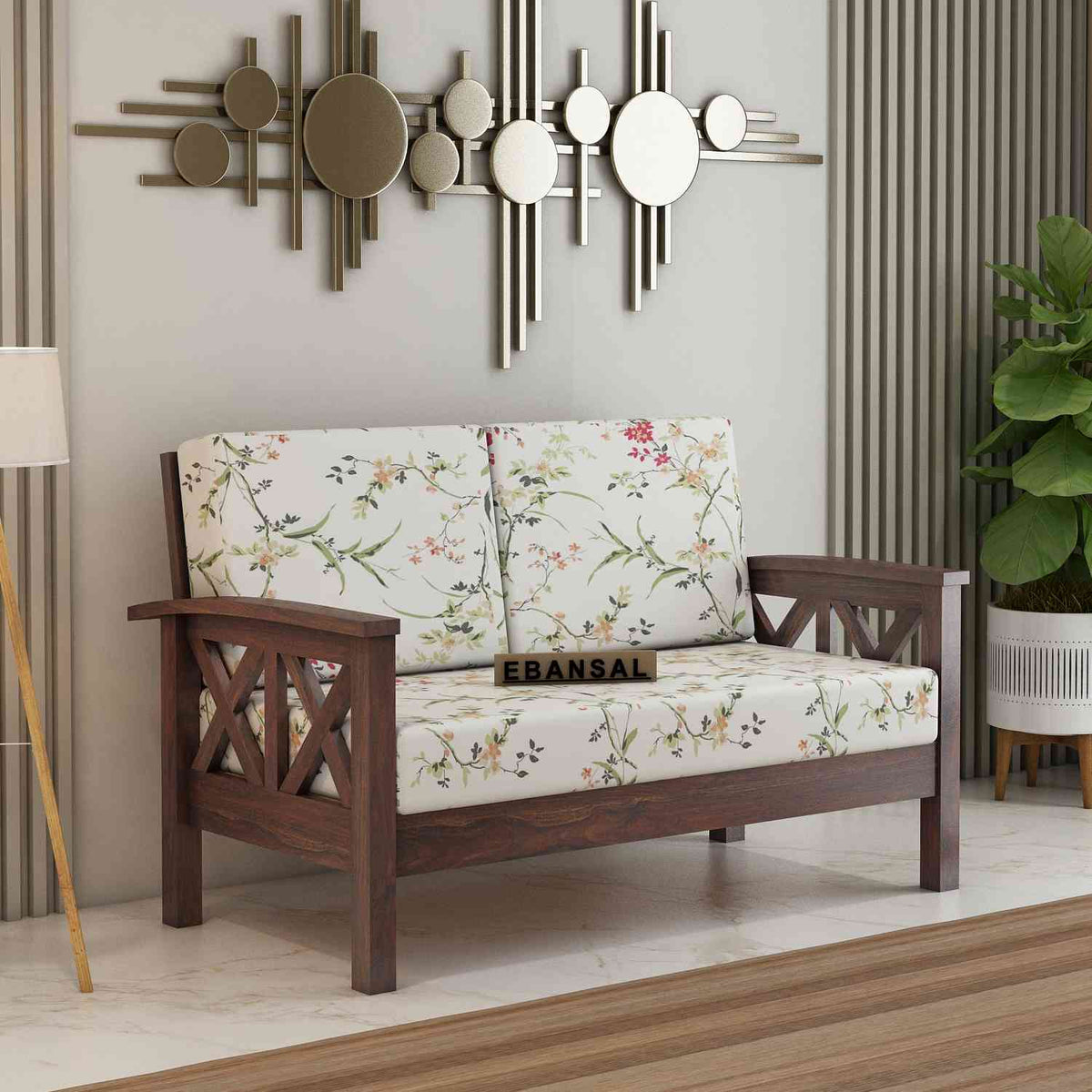 Prio Solid Sheesham Wood 2 Seater Sofa (Walnut Finish)