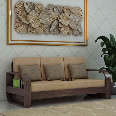 Denzaderb Solid Sheesham Wood 5 Seater Sofa Set With Coffee Table (3+2, Walnut Finish)