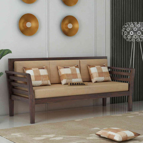Fusta Solid Sheesham Wood 5 Seater Sofa Set With Coffee Table (3+1+1, Walnut Finish)