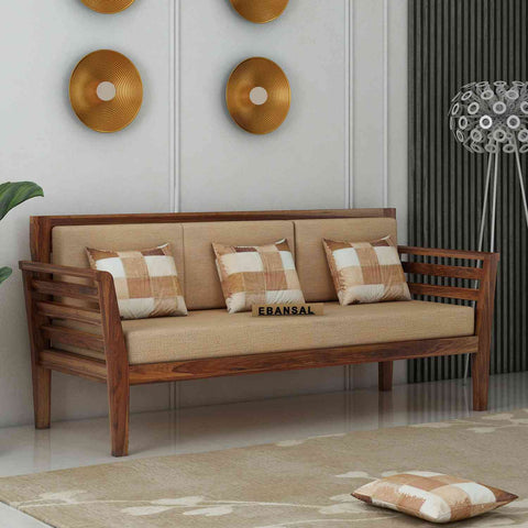Fusta Solid Sheesham Wood 5 Seater Sofa Set With Coffee Table (3+1+1, Natural Finish)