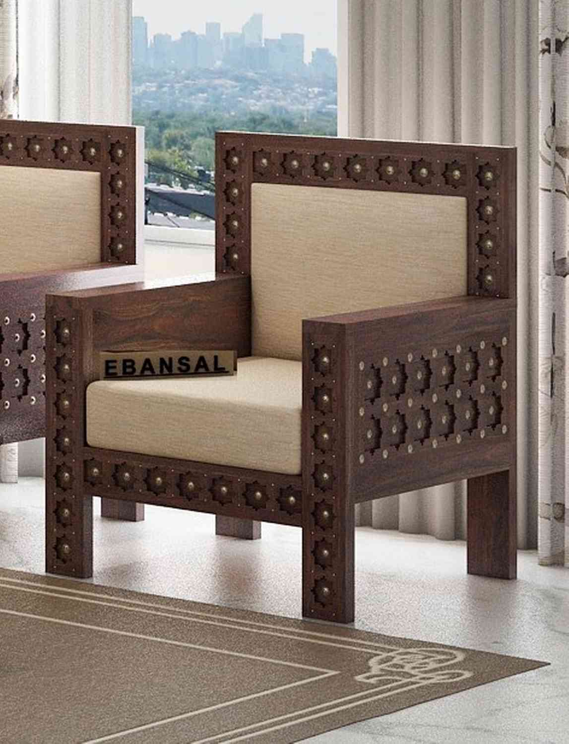 Maharana Solid Sheesham Wood 1 Seater Sofa (Walnut Finish)