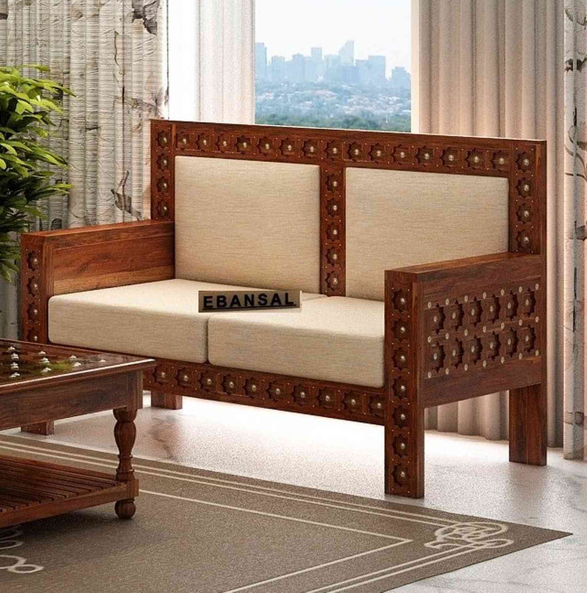 Maharana Solid Sheesham Wood 2 Seater Sofa (Natural Finish)