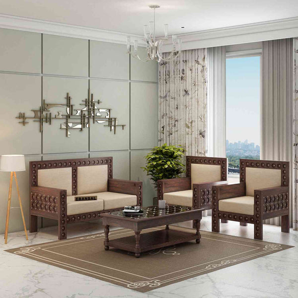 Maharana Solid Sheesham Wood 4 Seater Sofa Set With Coffee Table (2+1+1, Walnut Finish)