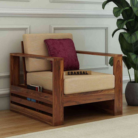 Maria Solid Sheesham Wood 5 Seater Sofa Set (3+1+1, Natural Finish)