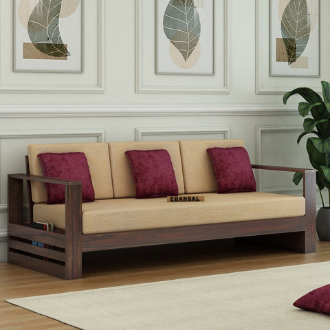Maria Solid Sheesham Wood 5 Seater Sofa Set With Coffee Table (3+2, Walnut Finish)