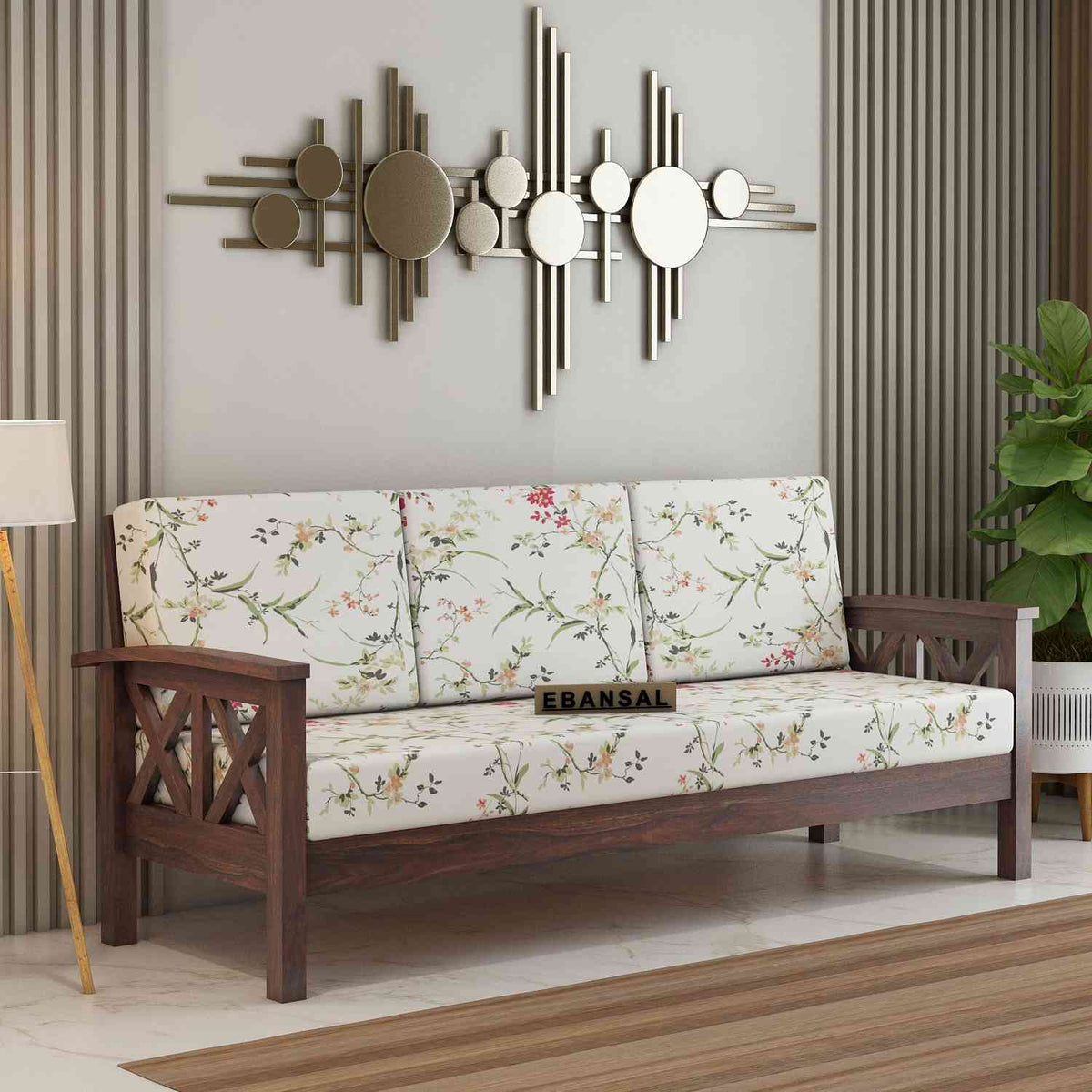 Prio Solid Sheesham Wood 3 Seater Sofa (Walnut Finish)