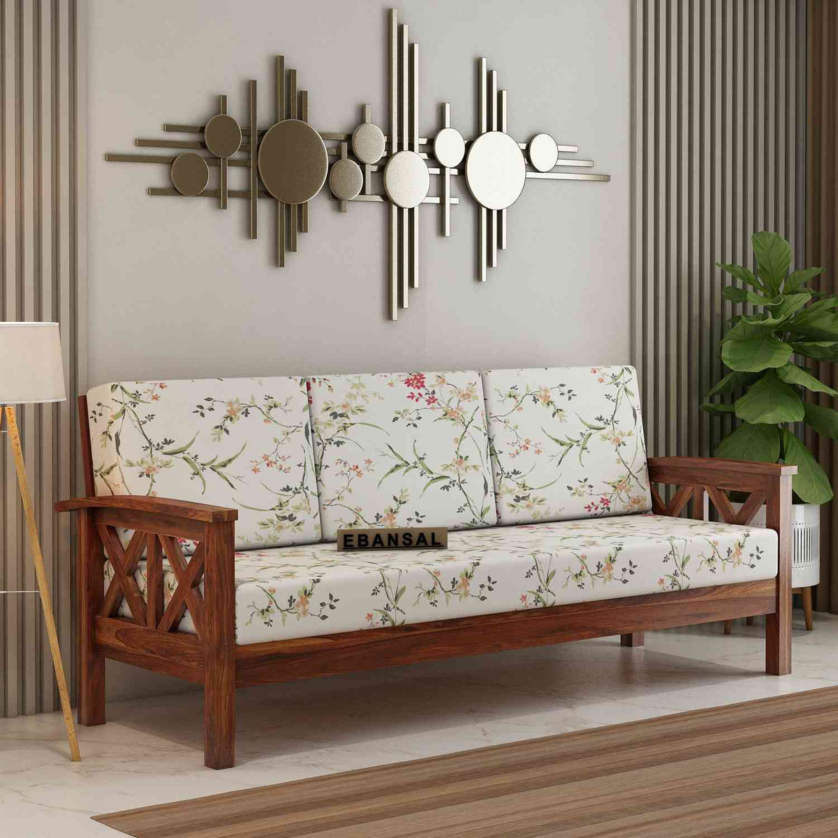 Prio Solid Sheesham Wood 5 Seater Sofa Set (3+2, Natural Finish)