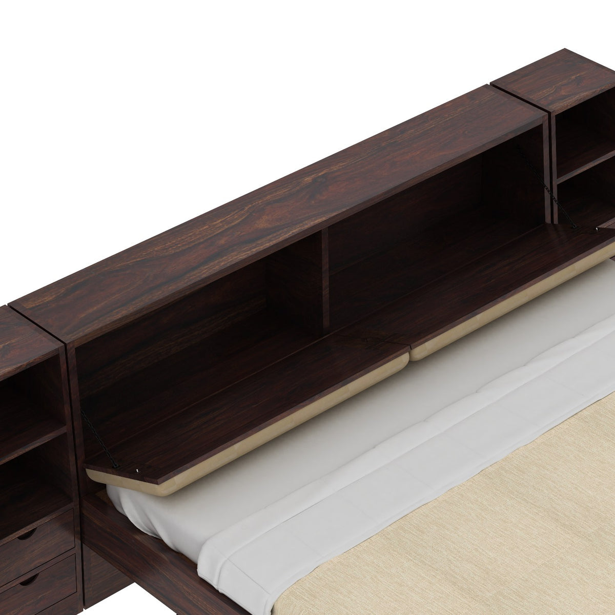 Lumin Solid Sheesham Wood Bed With 2 Drawers And 2 Side Tables (King Size, Walnut)