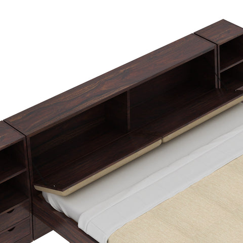 Lumin Solid Sheesham Wood Bed With 2 Drawers And 1 Side Table (King Size, Walnut)
