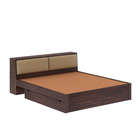 Lumin Solid Sheesham Wood Bed With 2 Drawers And 1 Side Table (King Size, Walnut)