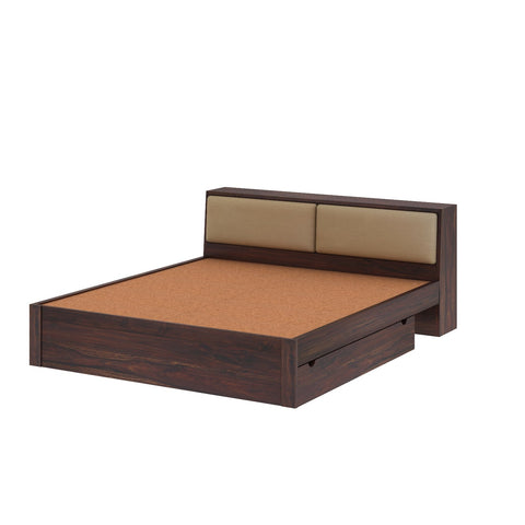 Lumin Solid Sheesham Wood Bed With 2 Drawers (Queen Size, Walnut)