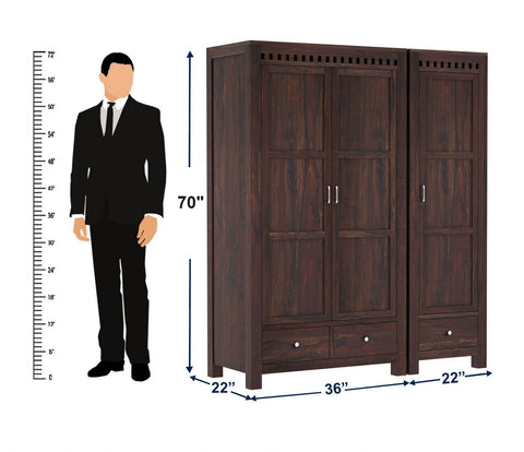 Amer Solid Sheesham Wood Wardrobe Set (Walnut Finish)