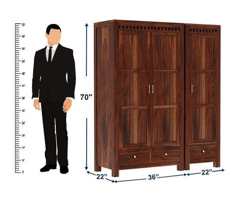 Amer Solid Sheesham Wood Wardrobe Set (Natural Finish)